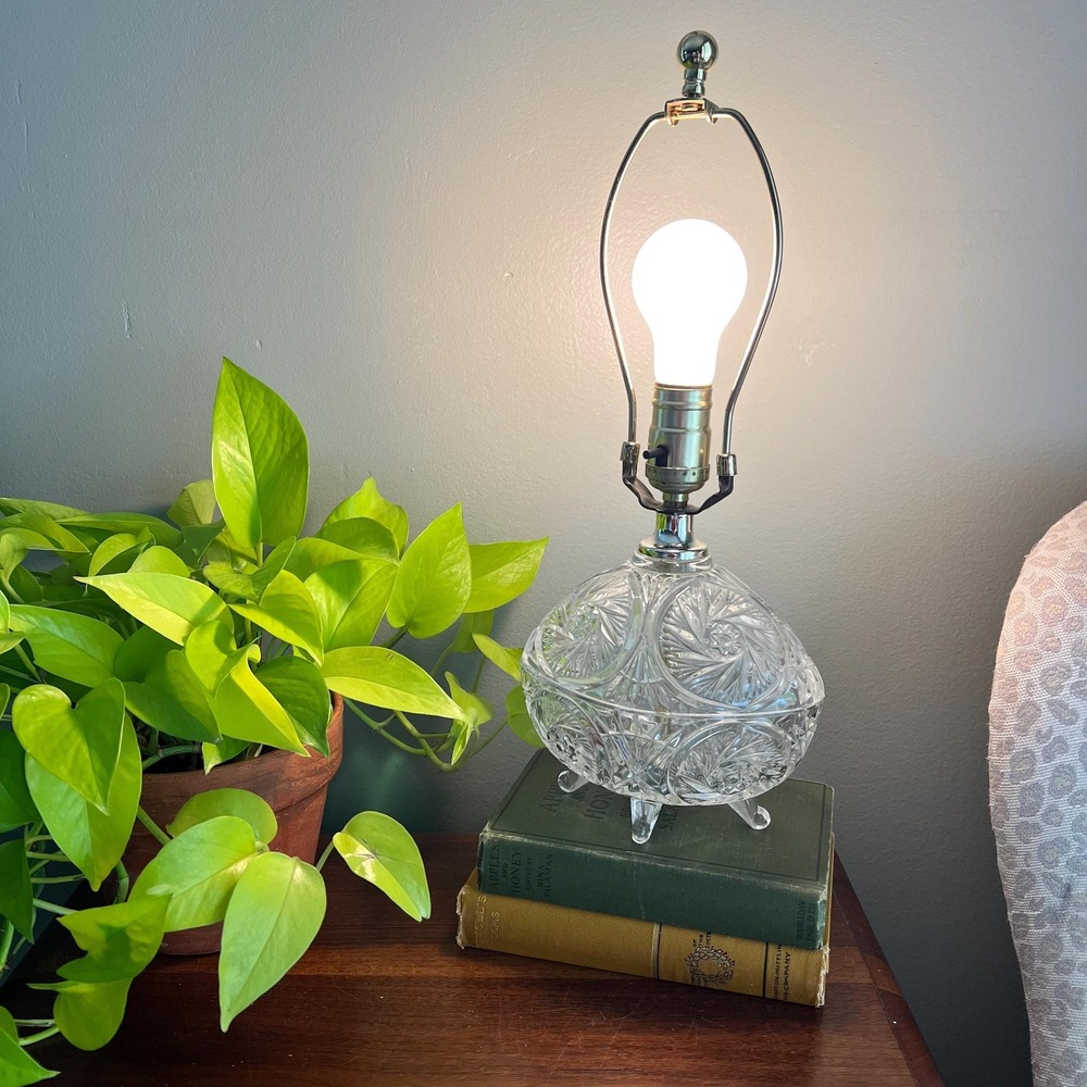 Vintage Cut Glass Table Lamp 1950s  Boudoir Lamp Hollywood Regency Vanity Lamp